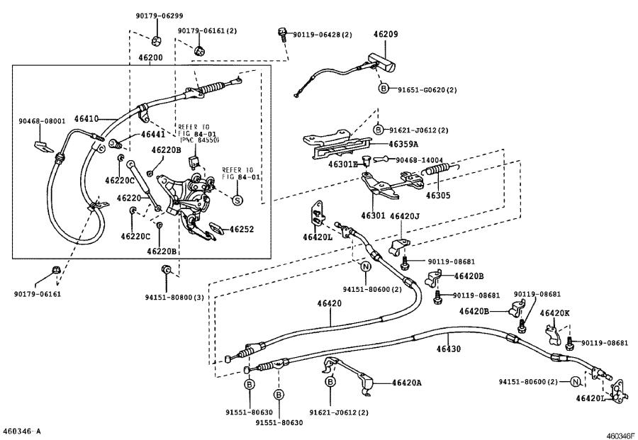 Lexus LS 430 Cable subassembly, parking brake release. Ecru