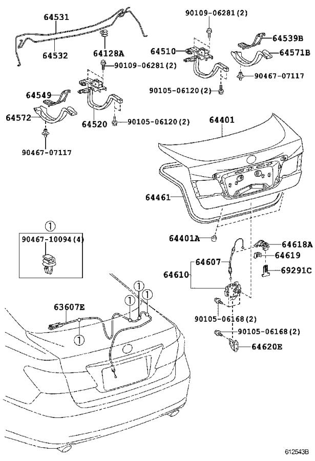 Lexus ES 350 Deck Lid Release Cable. Body, Interior, Trunk - 6460733140 ...