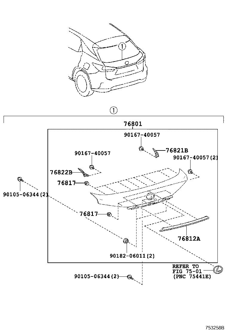 Lexus RX 350 Garnish sub-assembly, back door, outside. Platinum silver