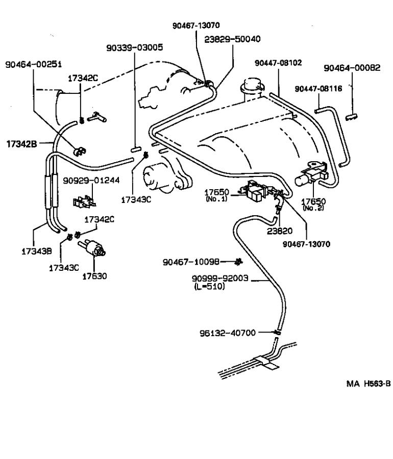 Lexus LS 400 Hose, no. 2(for idle-up). Engine - 1734250010 | Rallye